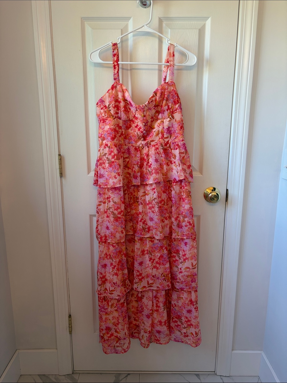 Floral Tiered Pink Maxi Dress